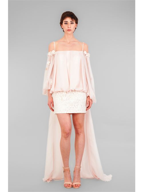 Abito in chiffon e macrame' D'Andrea collection | 25028WHITE OPAL